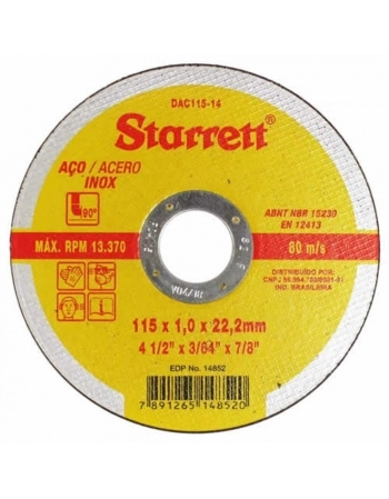 DISCO CORTE INOX STARRETT 4.1/2X1,6 (T)