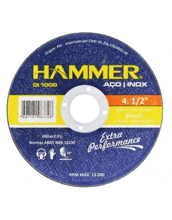 DISCO CORTE INOX HAMMER 4.1/2X 1,0